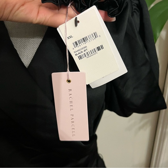 NWT Rachel Parcell Black Satin Wrap Ruffle Dress - Picture 12 of 13